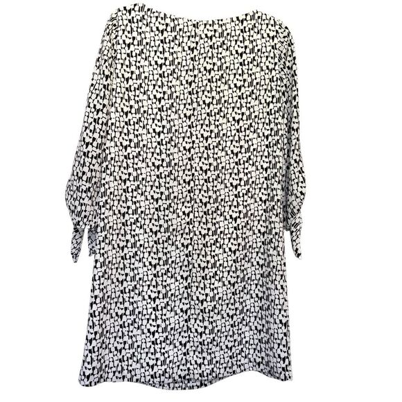 Tahari White & Black Patterned A-line Mini Dress 3/4 Sleeves Tie Detail Size 2 - Picture 2 of 9